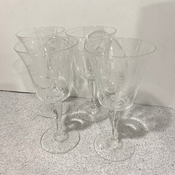 Vintage Sasaki SAS28 Clear Etched Crystal Wine Glasses (4) Mid Century Elegant - Picture 7 of 7